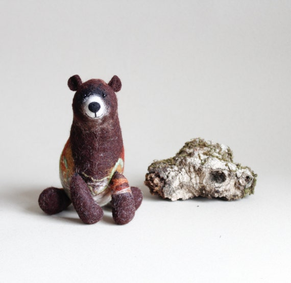 Art Toy Felt Bear Grisha Puppet Grizzly bear kids gift Marionette Woodland plush Stuffed Animal Felted Toys animals green. brown