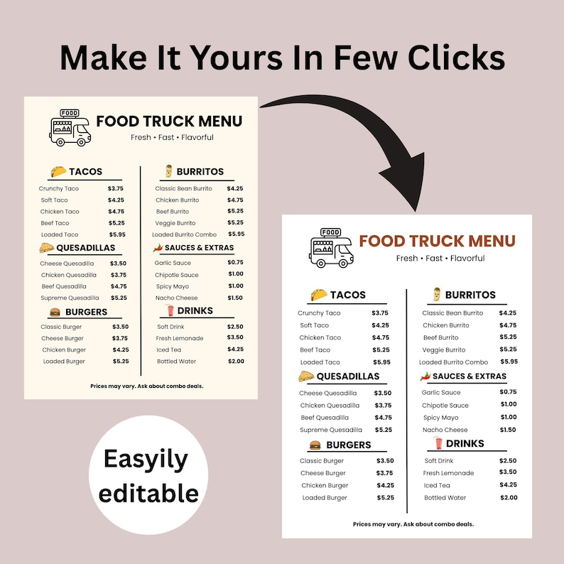 Letrero de menú editable para food truck / Plantilla imprimible de ...