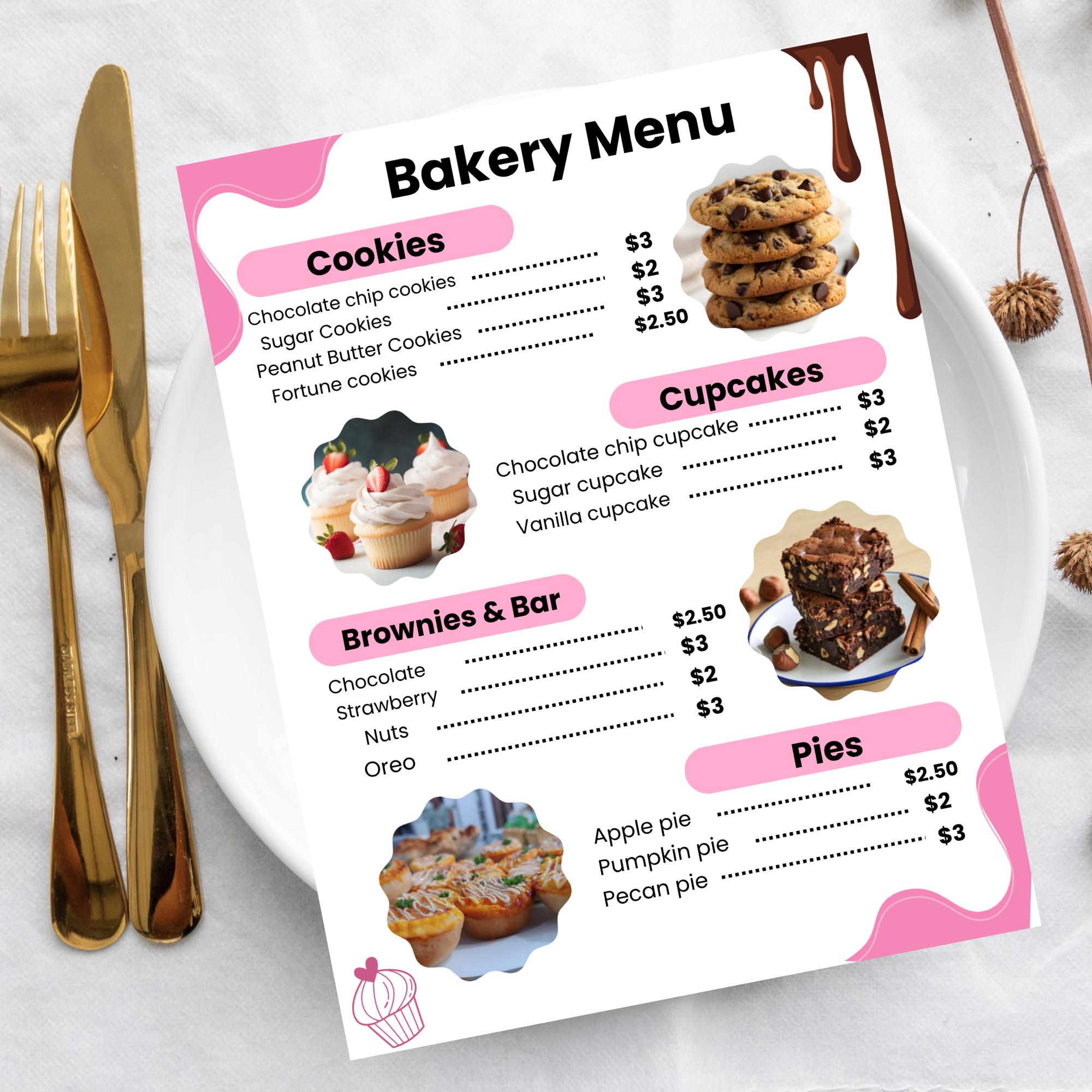 Editable Bakery Menu Editable Bakery Menu Template, Pastry Shop Board (8.5x11) (digital ...