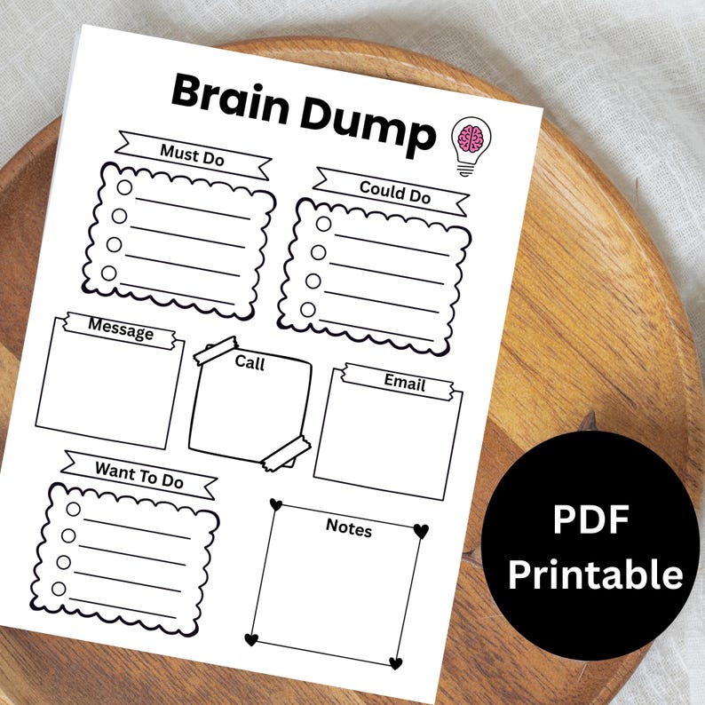 ADHD Brain Dump Planner Printable | Overthinking Reset Worksheet ...
