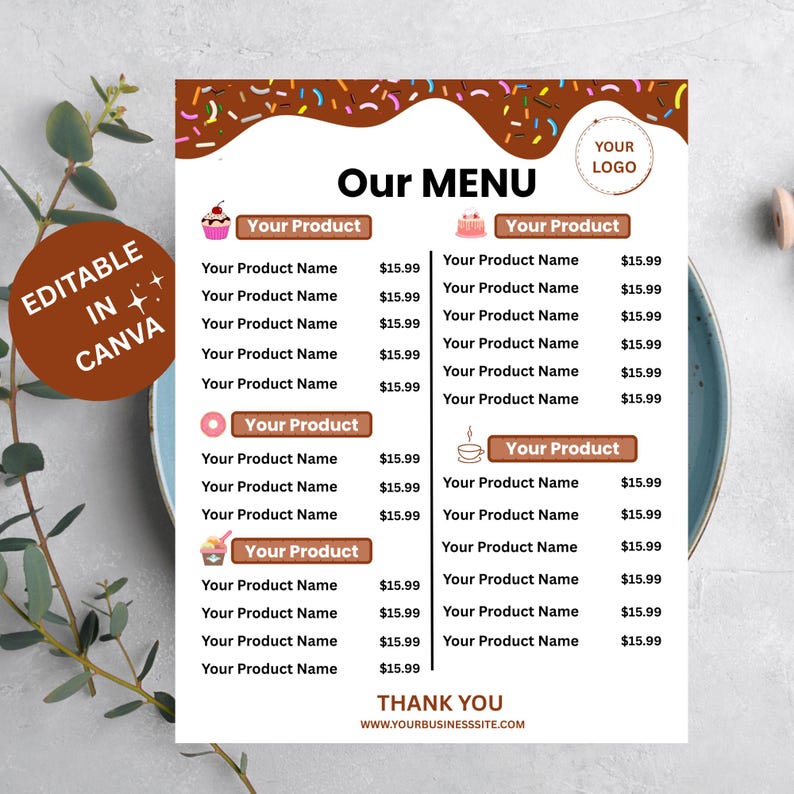 Editable Bakery Menu Canva Template | Minimalist Cake Price List ...
