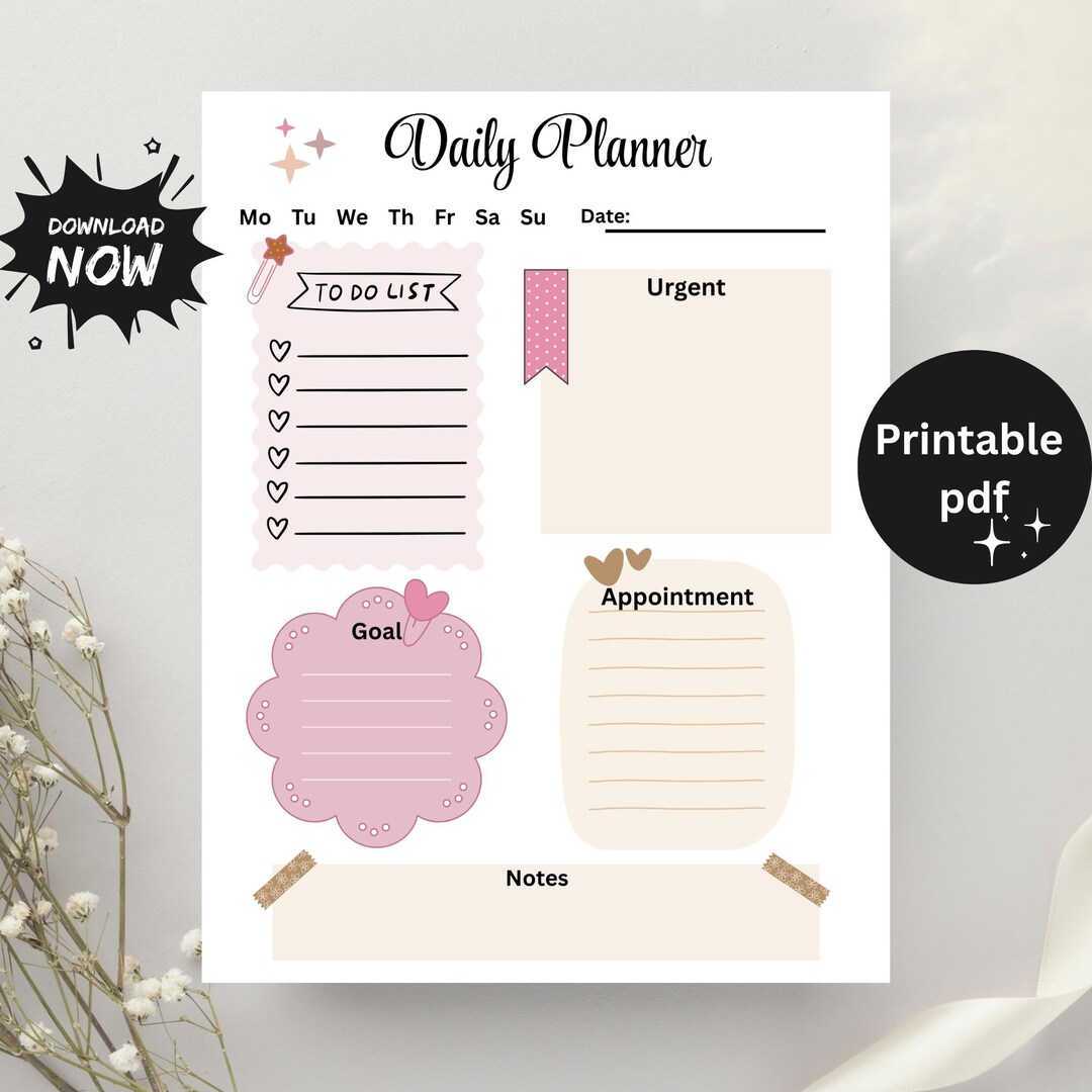 Boho Daily Planner Printable | Minimalist Productivity to Do List (PDF ...
