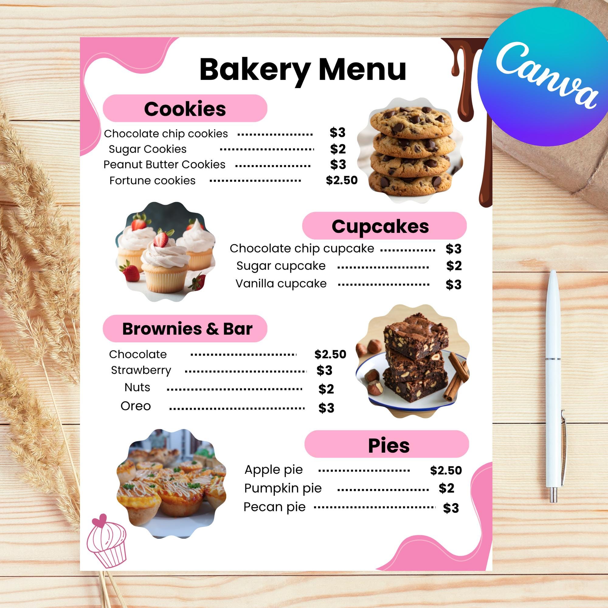Editable Bakery Menu Template, Pastry Shop Board (8.5x11) (digital ...