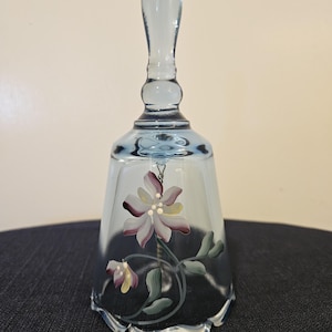 Vintage Fenton Art Glass Bell - Hand-Painted Blue Floral Collectible