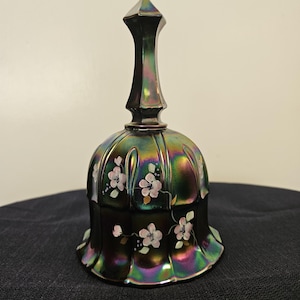 Vintage Fenton Iridescent Glass Bell with Floral Design