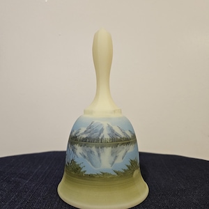 Rare Fenton Uranium Glass &#39;Mountain Reflections&#39; Bell