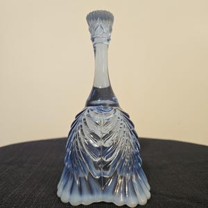 Vintage Fenton Blue Opalescent Ruffled Bell - Feather Pattern Art Glass
