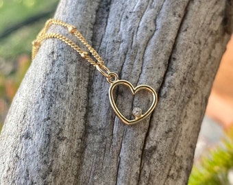 Diamond gold vermeil heart delicate layering necklace