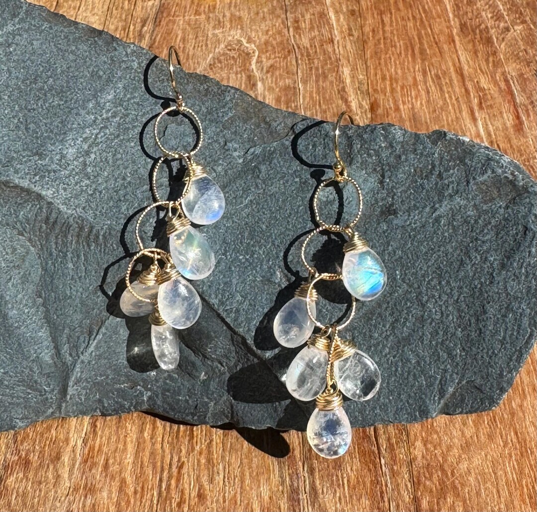 Citrine and Rainbow Moonstone Dangle Earrings