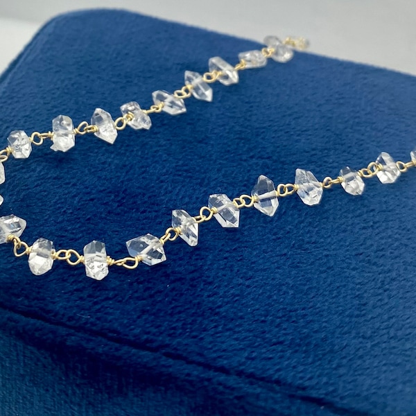 Herkimer diamond quartz gold vermeil delicate gemstone necklace