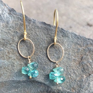 Blue Apatite gemstone bright blue simple Earrings on Vermeil