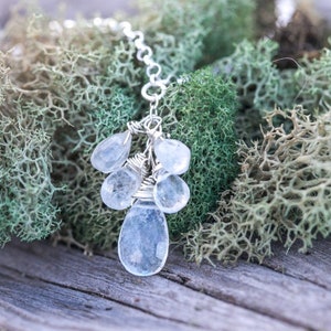 Rainbow moonstone delicate gemstone cluster necklace