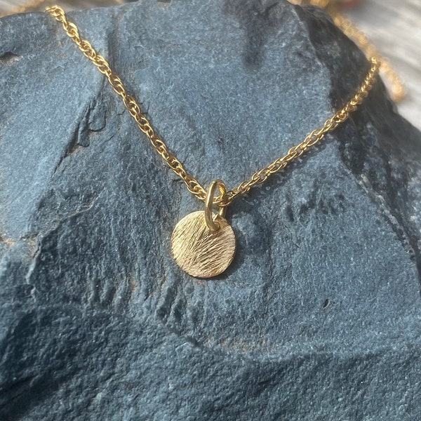 Solid 14kt gold petite organic disk dangle medallion charm and optional chain