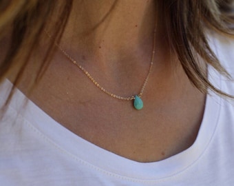 Simple turquoise delicate gemstone necklace sterling silver or gold vermeil