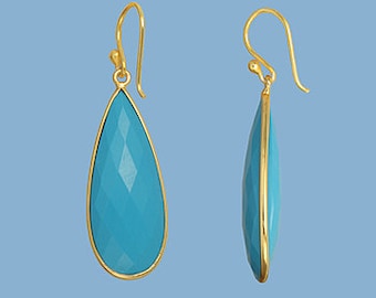 Long Teardrop Turquoise statement Gold Dangle gemstone Earrings