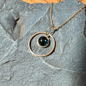 London Blue Topaz Necklace – Solid 14k Gold Bezel Set Gemstone Pendant – December Birthstone Jewelry – Statement Blue Topaz Gift for Her