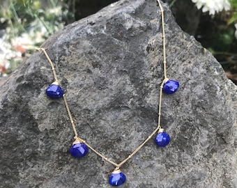 Navy blue lapis delicate dangle gemstone necklace (sterling silver or gold vermeil)