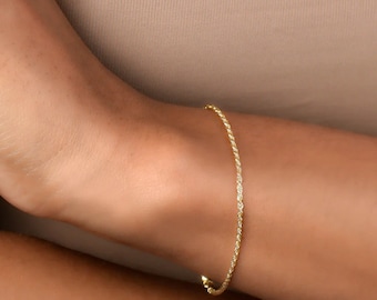 Solid 10k diamond cut rope chain bracelet
