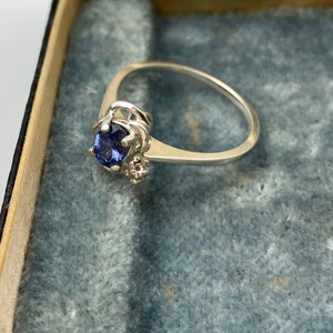 Sapphire and diamond delicate dainty sterling silver gemstone ring