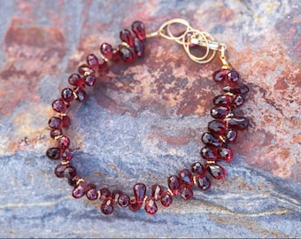 Garnet Bracelet Gold Vermeil or Sterling Silver | Faceted Burgundy Garnet Beaded Bracelet | Dainty Adjustable January Birthstone Jewelry