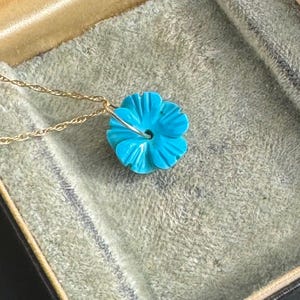 Arizona Turquoise solid 14kt gold gemstone carved flower blue statement necklace or charm