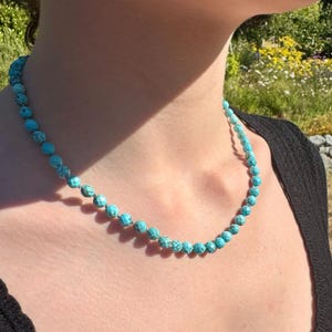 Turquoise gemstone beaded candy hand knotted bright blue necklace in gold filled