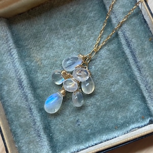 Rainbow moonstone gold filled delicate gemstone cluster necklace-flashy