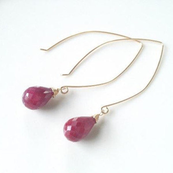 Ruby Dangle Earrings: Vermeil or Sterling Silver Gemstone Drops