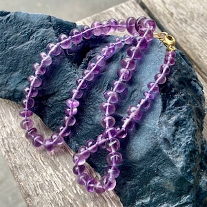 Amethyst gemstone beaded candy hand knotted purple necklace in gold filled