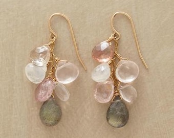 Rose Quartz and Labradorite Dangle Earrings on Gold Vermeil or sterling silver