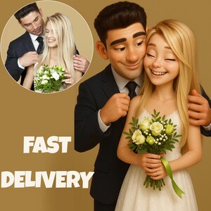 Custom Pixar Style Portrait from Photo | 3D Cartoon Couple, Family & Pet Gift | Digital Pixar Character Art | Same Day Delivery