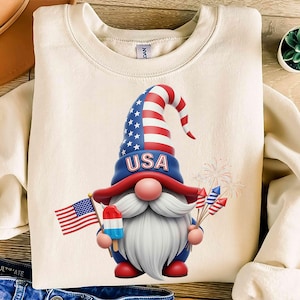 4th of July Gnome PNG | Patriotic Gnome Design, USA Independence Day PNG, Funny Fireworks Gnome, American Flag Gnome png,July 4 Shirt Design