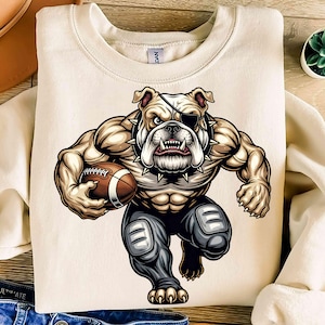 Muscular Bulldog Playing Football PNG | Tough Bulldog Sports Design, American Football Sublimation, Athletic Dog Graphic, Game Day PNG
