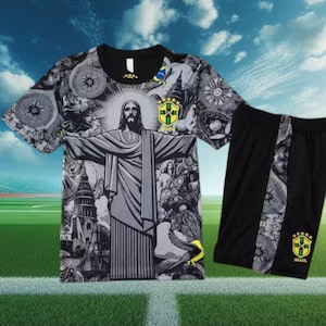 Brazil Jesus Style Football Jersey and Shorts Kit - 2025, for children and adults, limited edition / Brazil Concept Jersey