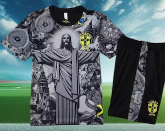 Brasilien-Fußballtrikot im Jesus-Stil (Trikot und Hose) – 2025, für Kinder und Erwachsene, limitierte Auflage / Brasilien-Konzepttrikot