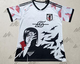 Maglia da calcio giapponese di Naruto Itachi Uchiha, bianca e nera