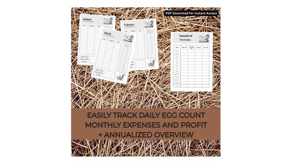 Homesteading Monthly Chicken Egg Tracker with Annualized Overview - Printable PDF Tracker