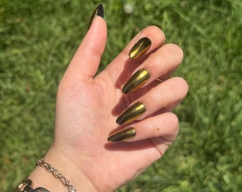 Dark Gold Chrome Gel Press-On Nails