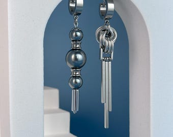 Asymmetrische Perlenohrringe: Edelstahl Minimalist Schmuck