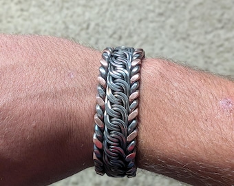 Handcrafted Copper & Steel Welded Braid Bracelet, Personalized Cuff