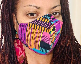 Washable African Ankara Fitted or Pleated Face Mask for Adults and Kids