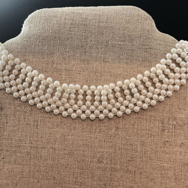 Vintage Woven Pearl Collar Choker with Hook Clasp
