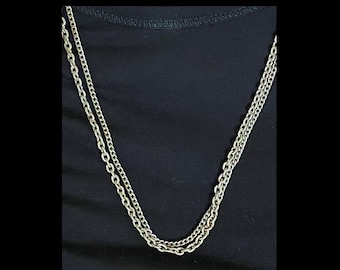 Vintage Double Strand Silver Tone Necklace with Mixed Patterned Cable Chains