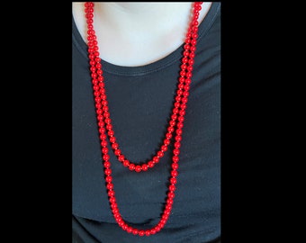 Retro Oops A Daisy Red Enamel Coated Metal Beads Necklace - Set of 2, 12 and 15 inches long- Rare