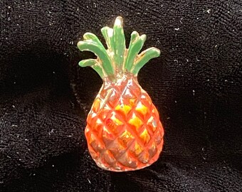 1950's Hand Painted Enamel Over Gold Tone Pineapple Pin