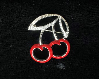 Sarah Coventry "Jubilee"  Silver Cherries with Leaves Brooch, Specialized Version