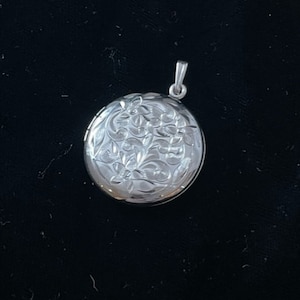 Round Engraved Floral Design Sterling Photo Locket