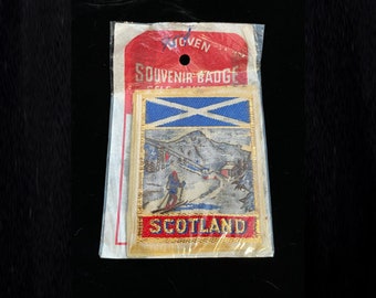 Vintage Scotland St Andrew's Cross Flag Glencoe Woven with Metallic Thread Souvenir Badge Patch Collectible Memorabilia