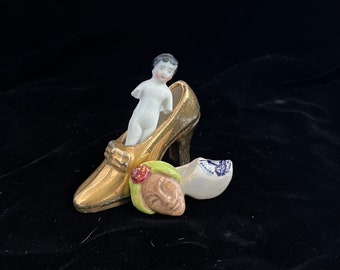 Antique Vintage Porcelain Ceramic Mixed Pieces - Frozen Charlotte, Porcelain Choe, Elzac Type Face,  Lucky Clog