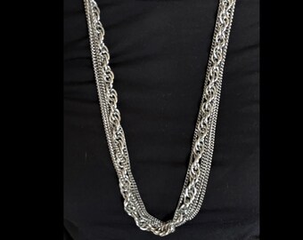 Vintage 5 Strand Sliver Tone One Twisted Double Link Cable Chain & 4 Cable Chain Necklace